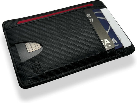 Modern Carry Slim Wallet - Minimalist Credit Card Holder for Men and Women, Small Front Pocket Wallet with RFID Protection, Vegan Leather Thin Business Card Wallet - Black Carbon