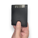 Modern Carry Minimal Bifold Wallet with Metal Money Clip, RFID Blocking Slim Leather Wallet for Men – Front Pocket Minimalist Wallet Holds Cards & Cash Securely - Black Carbon