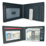 Modern Carry Minimal Bifold Wallet with Metal Money Clip, RFID Blocking Slim Leather Wallet for Men – Front Pocket Minimalist Wallet Holds Cards & Cash Securely - Black Carbon